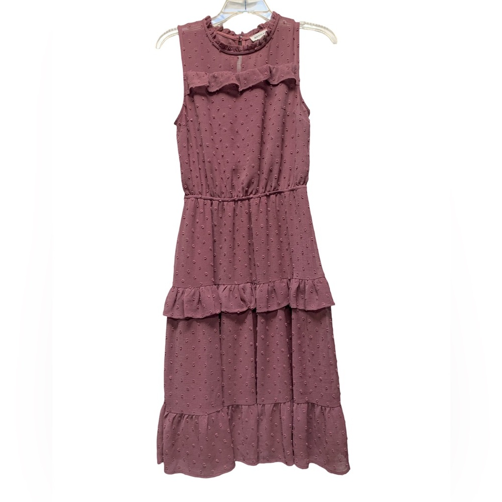 Monteau Textured Mauve midi dress with tiered ruffle skirt